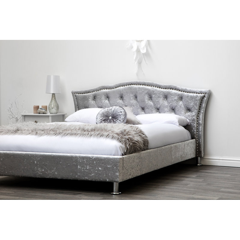 Rosdorf Park Foley Diamante Studded Italian Designer Upholstered Bed